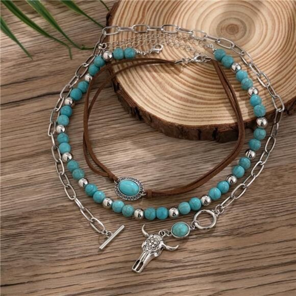 Layered Western Meli Cowgirl Necklaces for Women Vintage Rodeo Turquoise Beaded - Picture 3 of 6